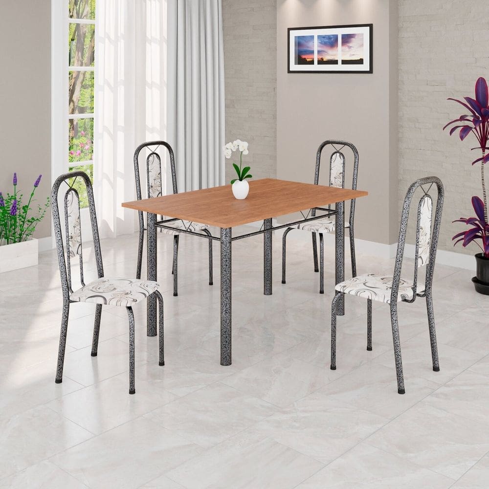 Conjunto Sala de Jantar com 4 Cadeiras Lívia Arabesco / Prata