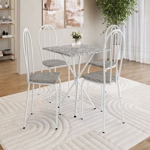 Conjunto de Mesa e 4 Cadeiras 77cm X 70cm Leia Branco/ Grafiato/ Ocre