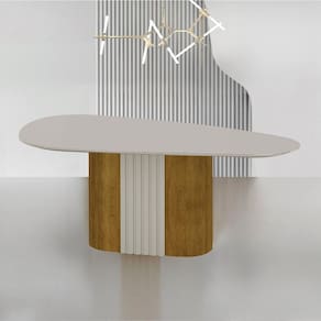 Mesa para Sala de Jantar com Tampo de Vidro Dacota Freijó/Off White