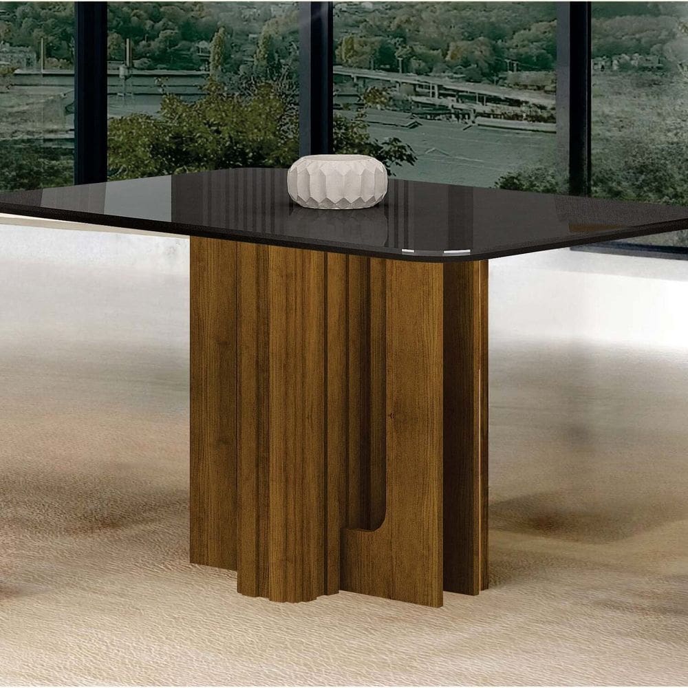 Mesa para Sala de Jantar com Tampo de Vidro Sofia freijo/cinza