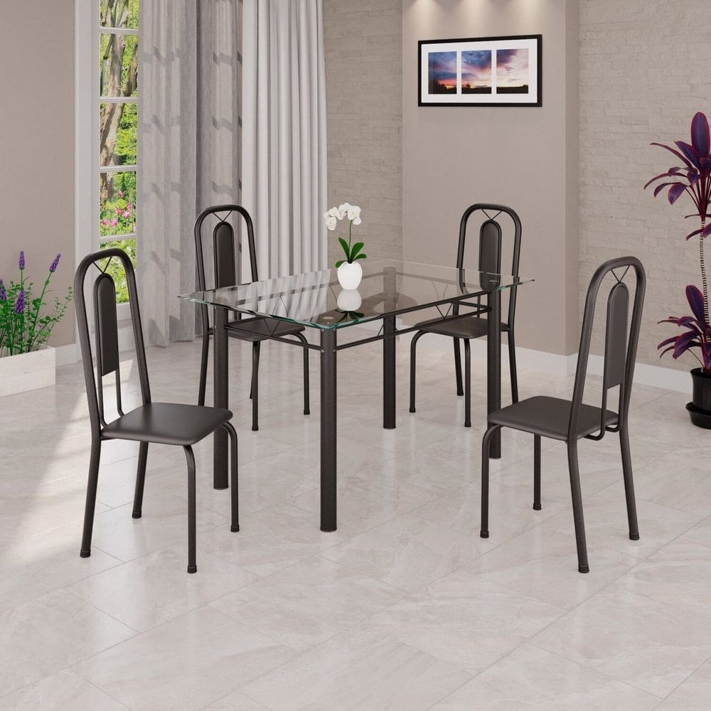 Conjunto para Sala de Jantar com 4 Cadeiras Lívia Preto