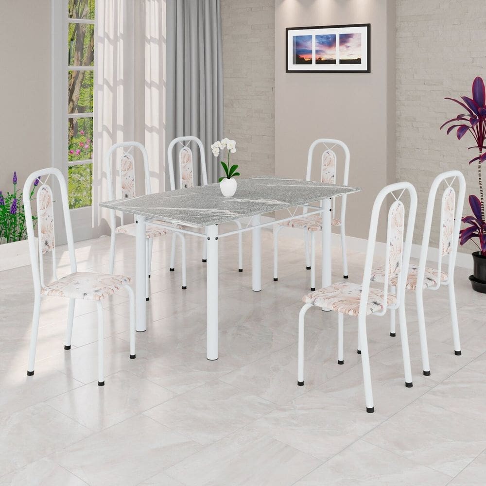 Conjunto Sala de Jantar com 6 Cadeiras Lívia Bege / Branco
