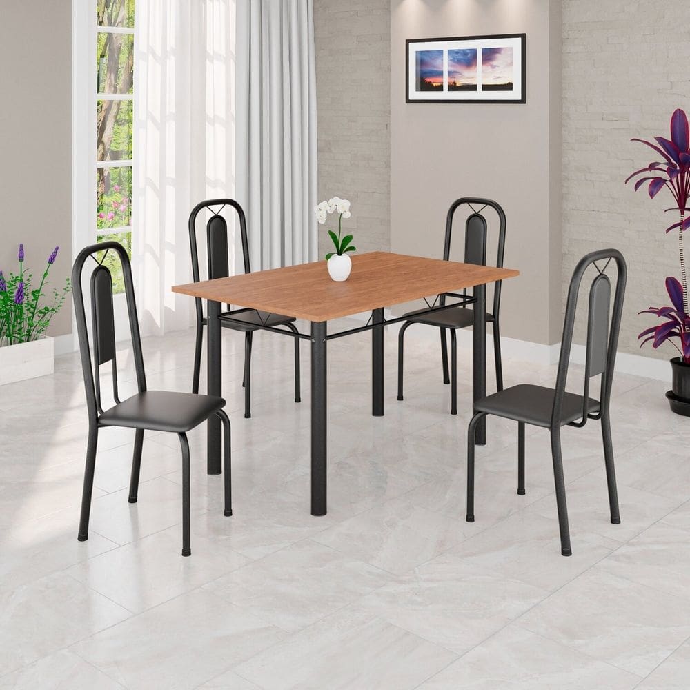 Conjunto Sala de Jantar com 4 Cadeiras Lívia Preto