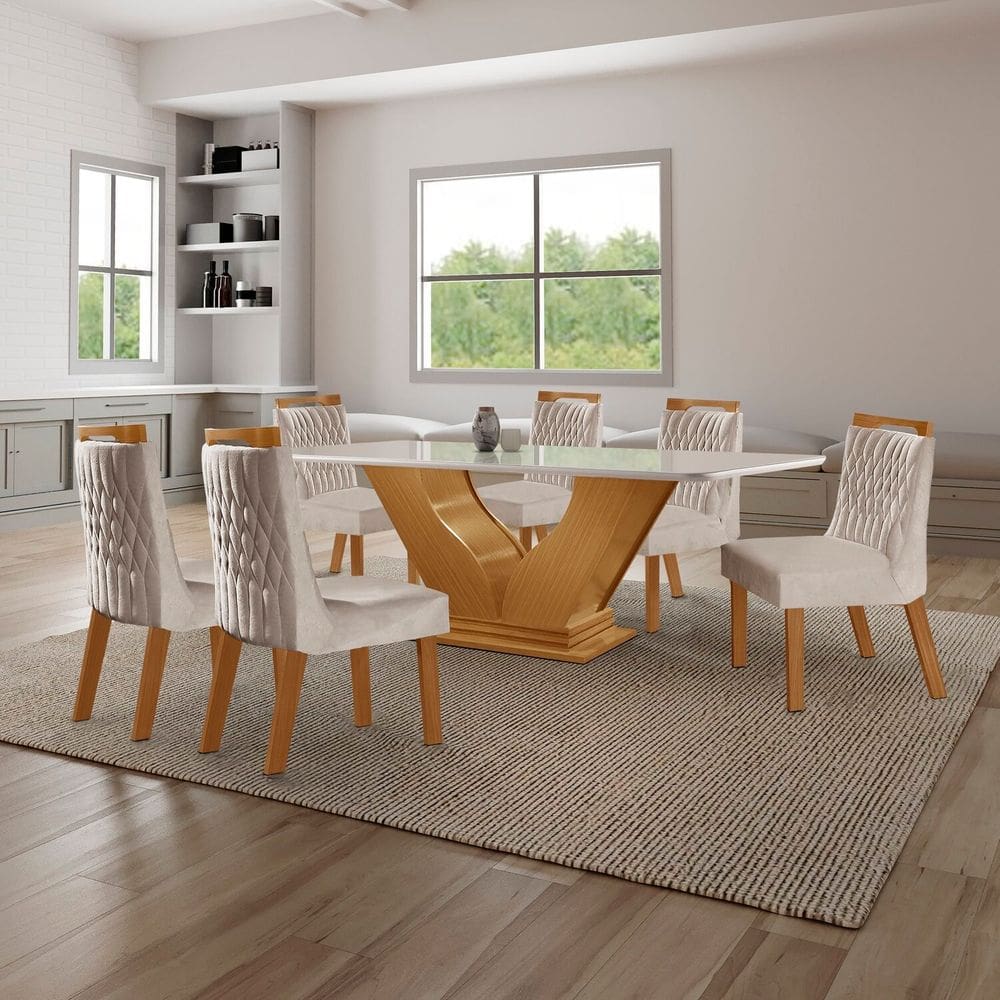 Conjunto Sala de Jantar 6 Cadeiras Atena Cinamomo/Bege