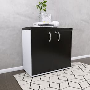 Armário para Escritório Baixo 2 Portas com Chave Branco/Preto