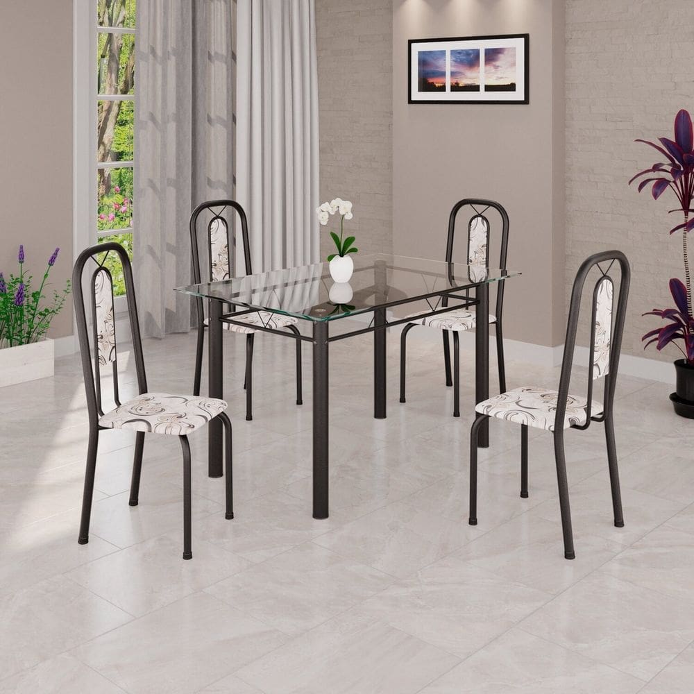 Conjunto Sala de Jantar com 4 Cadeiras Lívia Arabesco / Preto