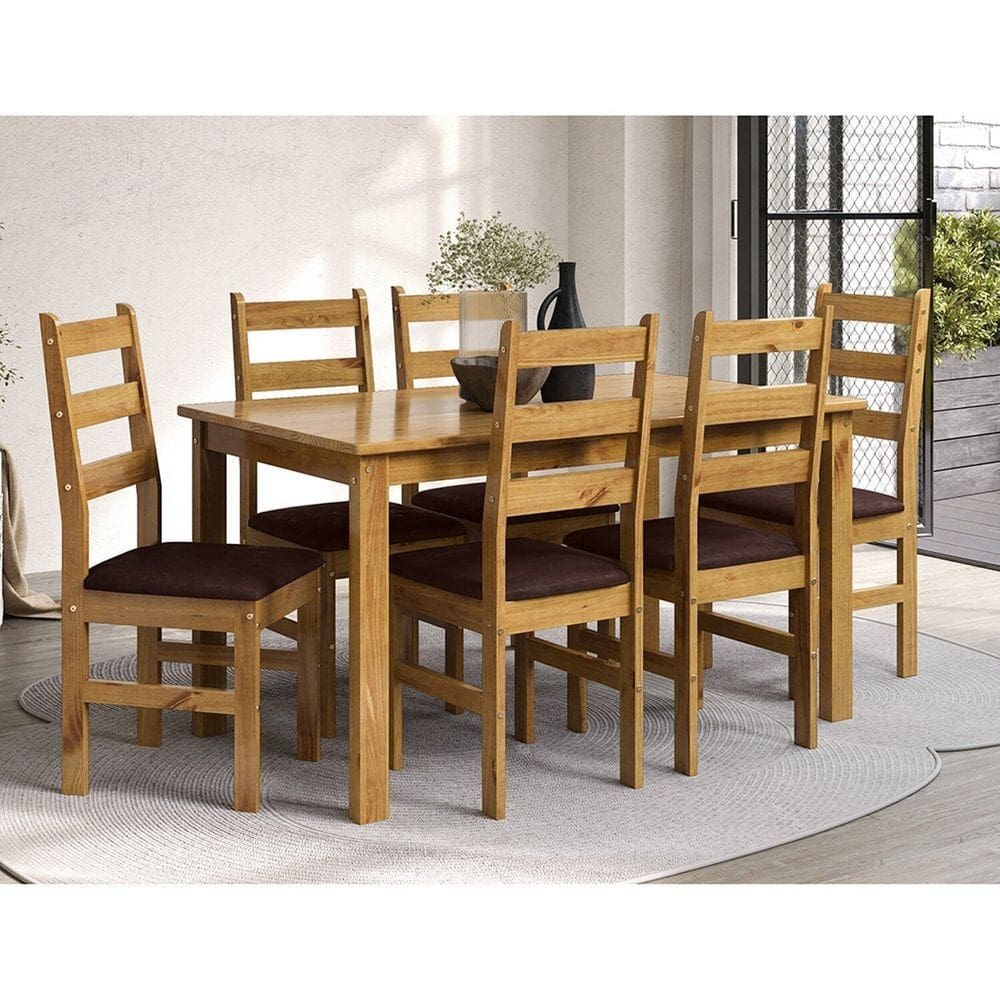 Conjunto Sala de Jantar com 6 Cadeiras Serena Espresso Móveis Nogueira/Ambar