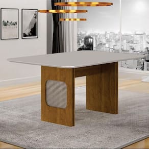 Mesa Tampo Copo com Tampo de Vidro 180cm Lara Freijó/Off White