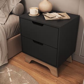 Mesa de Cabeceira 2 Gavetas 100% Mdf Alice Preto/ Freijó