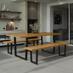 Conjunto Mesa com 2 Bancos em Madeira Maciça Espresso Móveis Nogueira/Preto