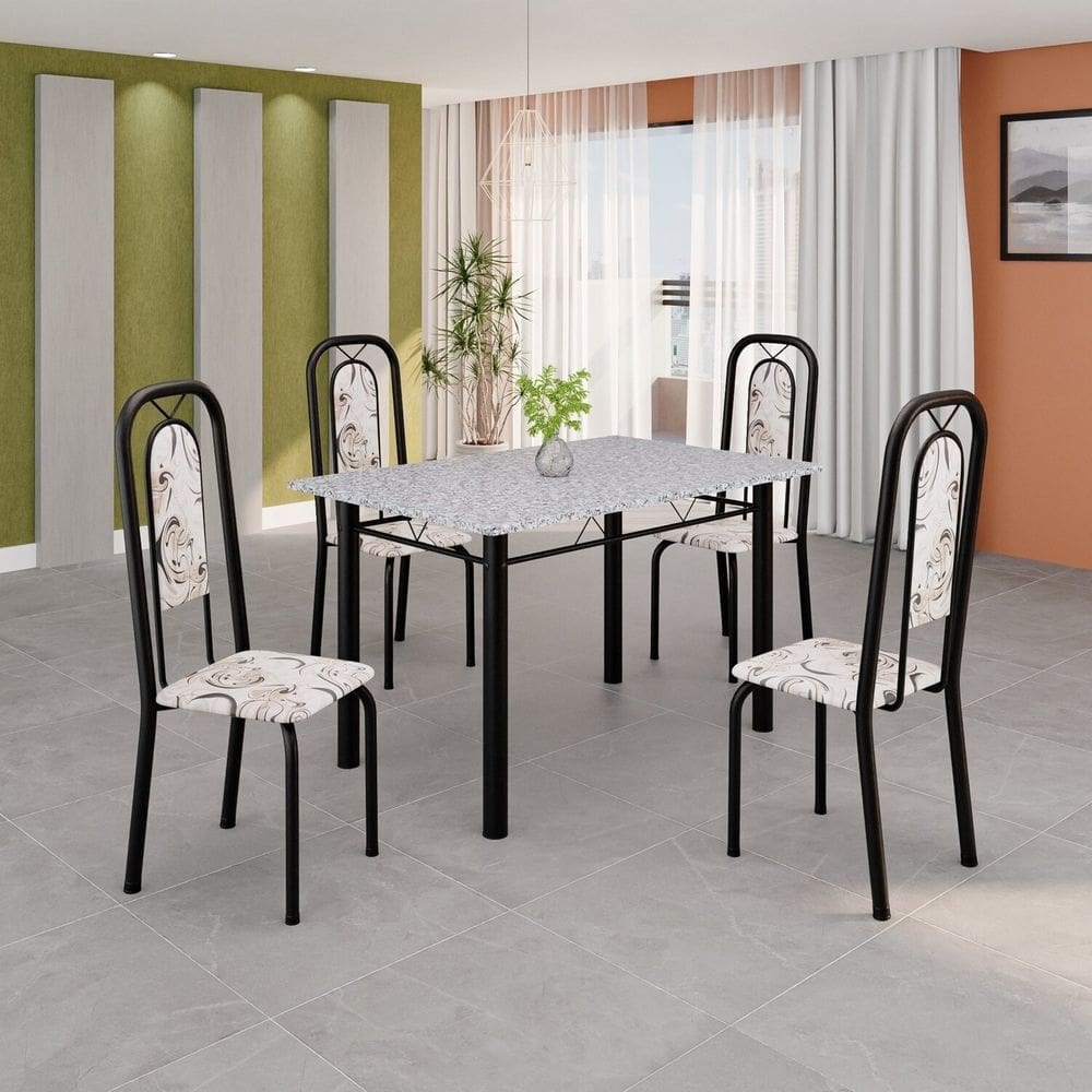 Conjunto Sala de Jantar com 4 Cadeiras Lara Arabesco / Preto
