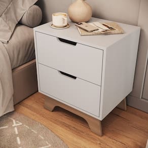 Mesa de Cabeceira 2 Gavetas 100% Mdf Alice Branco/ Freijo