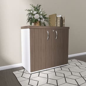 Armário para Escritório Baixo 2 Portas com Chave Branco/Walnut