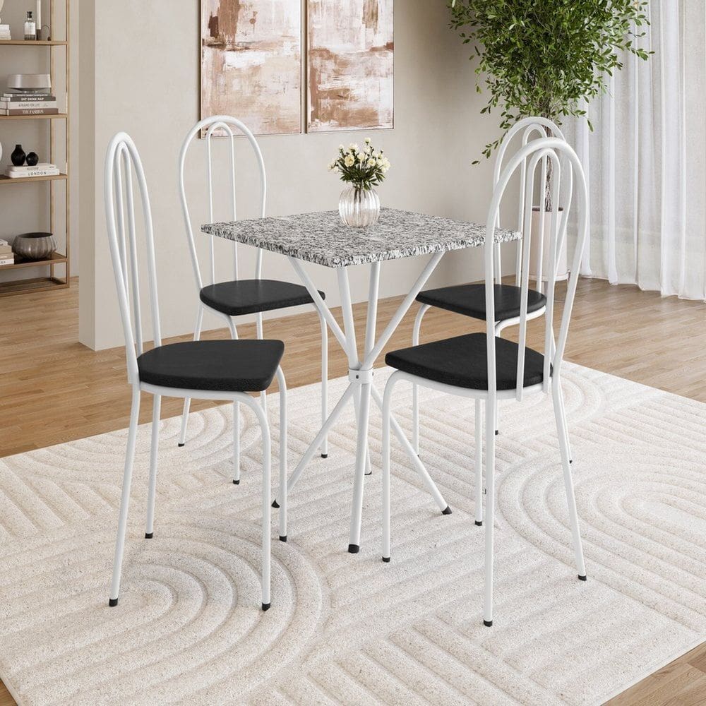 Conjunto de Mesa e 4 Cadeiras 77cm X 70cm Leia Branco/ Preto/ Ocre