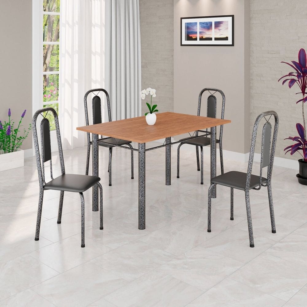 Conjunto Sala de Jantar com 4 Cadeiras Lívia Preto / Prata
