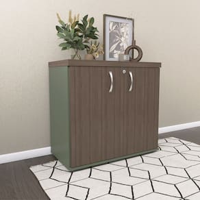 Armário para Escritório Baixo 2 Portas com Chave Salvia/Walnut