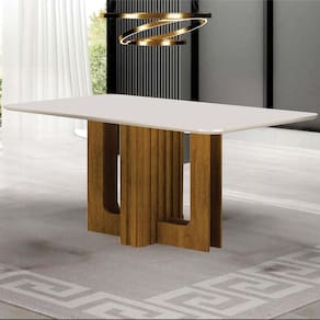 Mesa Tampo Copo com Vidro 180cm Sofia Freijó/Off White