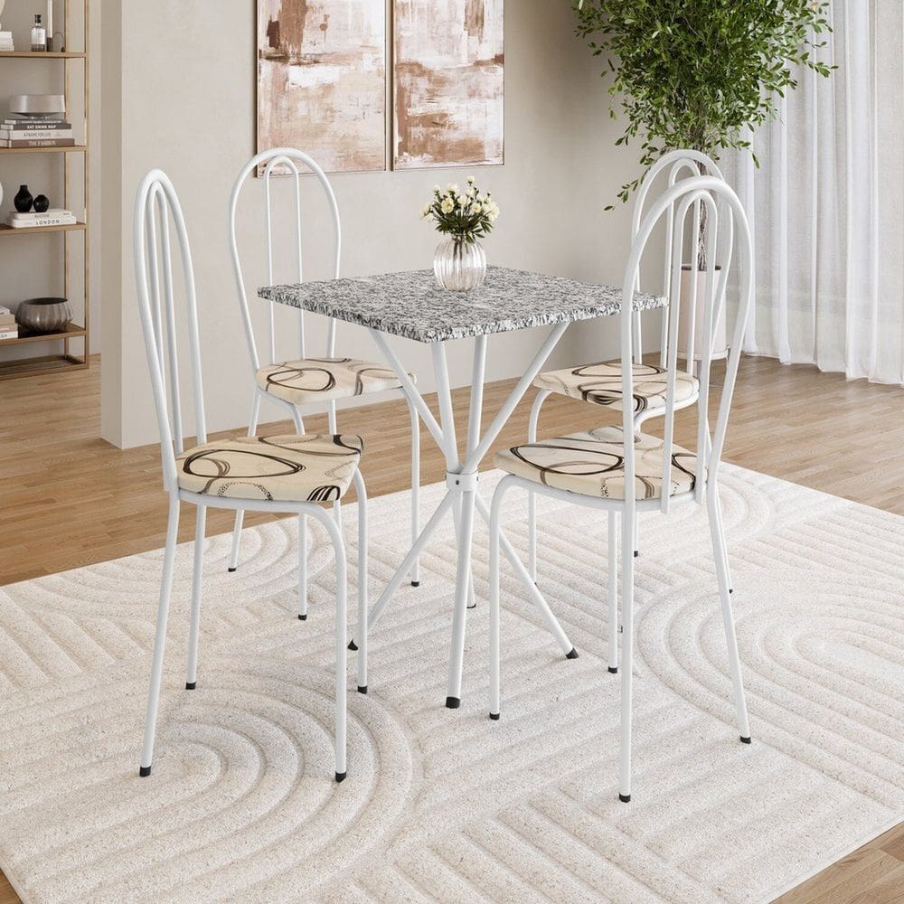Conjunto de Mesa e 4 Cadeiras 77cm X 70cm Leia Branco/ Cedro/ Ocre