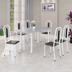 Conjunto Sala de Jantar com 6 Cadeiras Lívia Preto / Branco