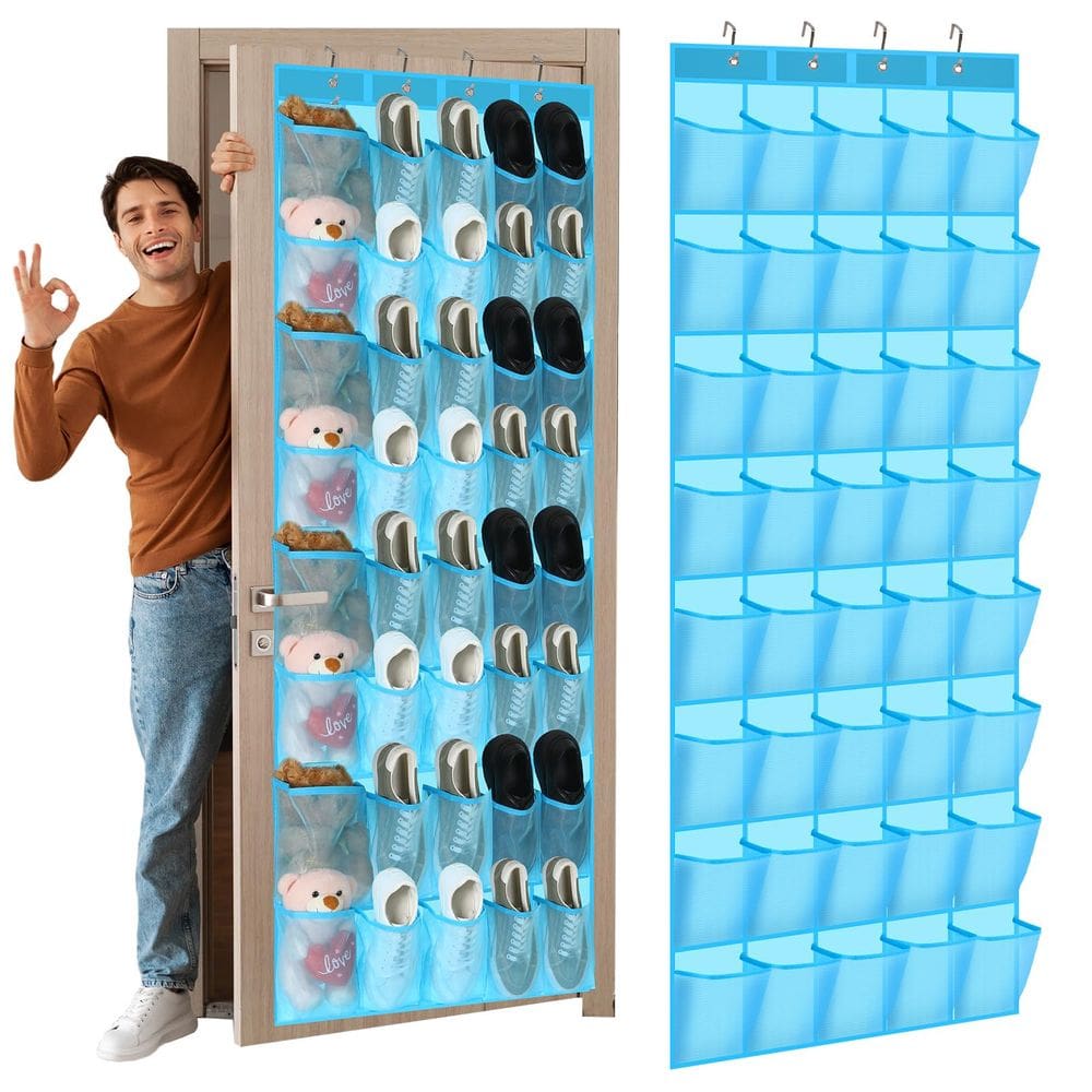 Organizador de sapatos suspenso Windyun 40 grandes bolsos de malha azul celeste