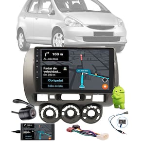 Multimídia 2 Din 9" Polegadas Android Fit 2003 até 2008 Espelhamento Bluetooth USB + Chicotes + Câmera Ré