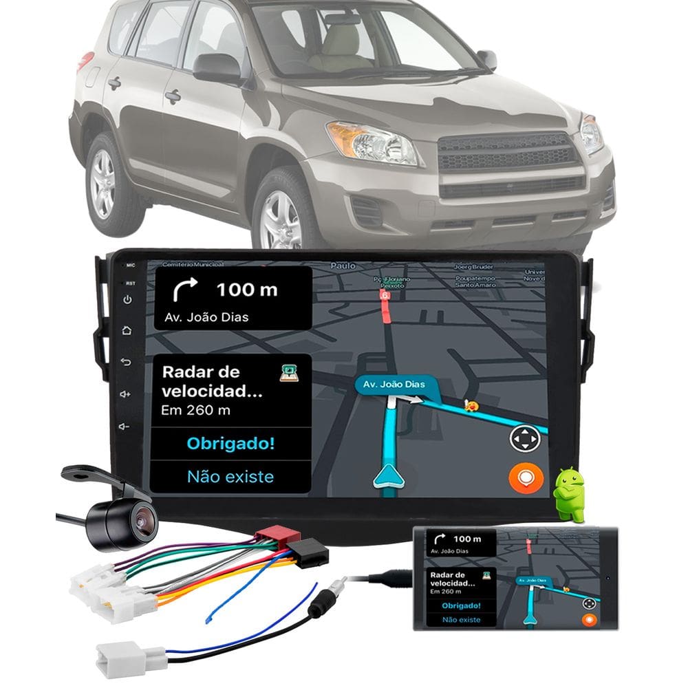 Multimídia 2 Din 9" Polegadas Android Toyota RAV4 2008 até 2011 Espelhamento Bluetooth USB + Chicotes + Câmera Ré