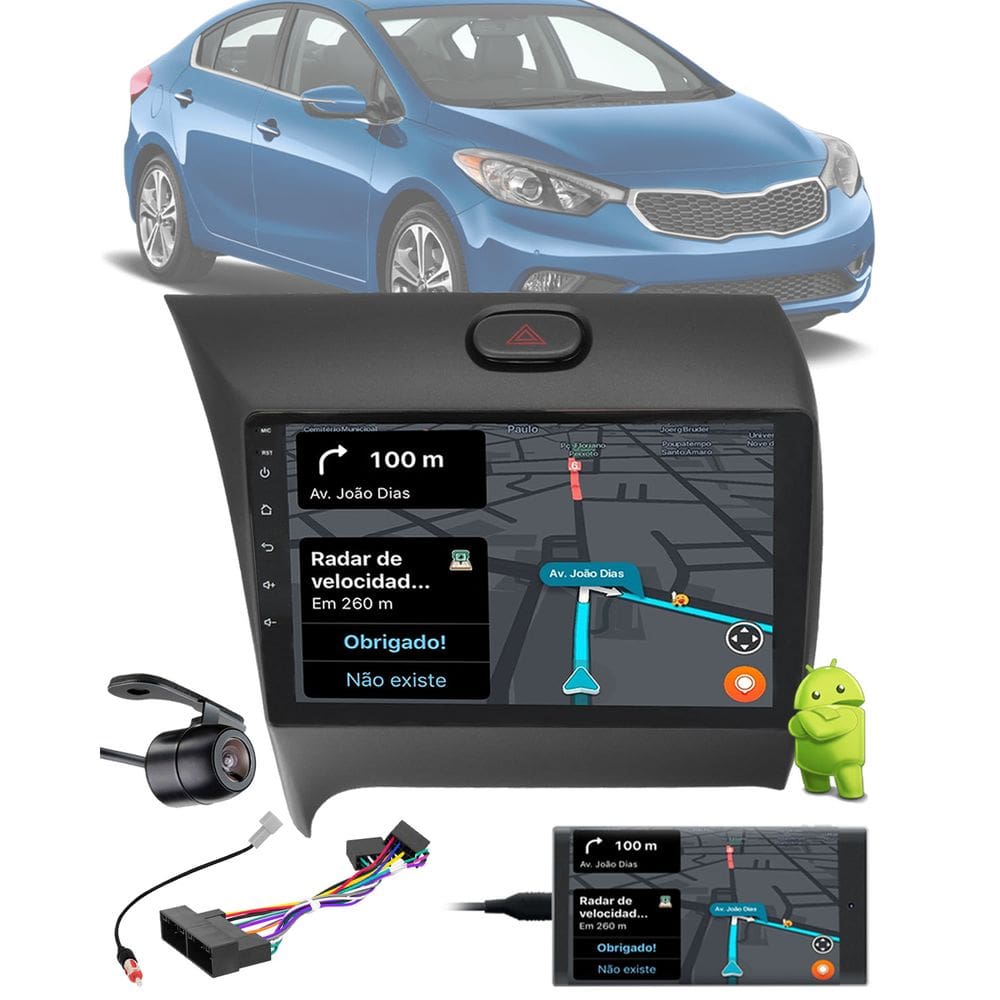 Multimídia 2 Din 9" Polegadas Android Kia Cerato 2013 até 2017 Espelhamento Bluetooth USB + Chicotes + Câmera Ré