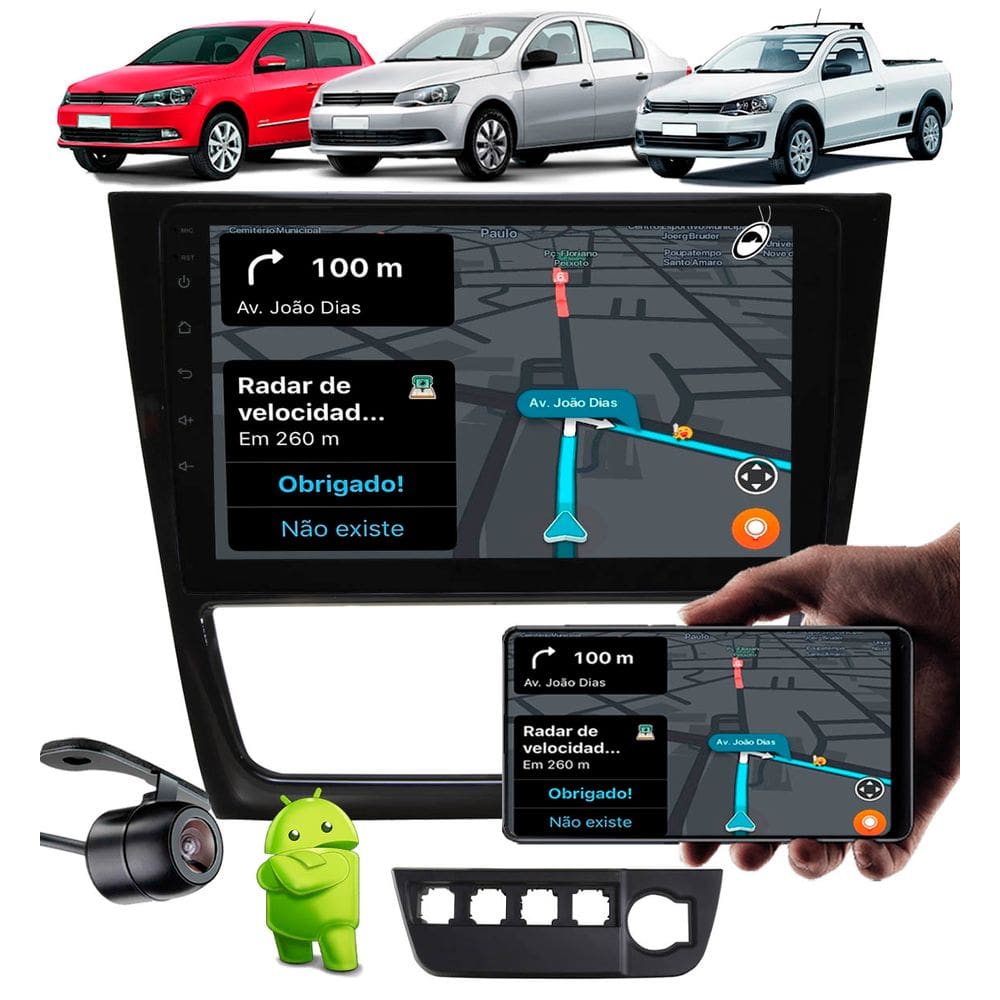 Multimídia 9" Polegadas Android Vw Gol Saveiro Voyage G6 + Moldura Painel + Câmera de Ré