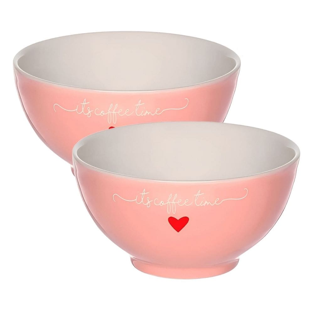 Jogo com 2 Tigelas Bolw Redonda em Porcelana Lamour Rosa 440ml