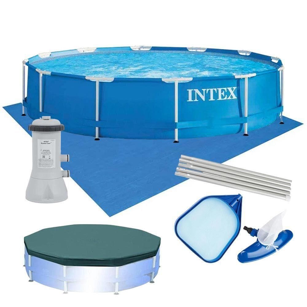 Piscina Estrutural 6.503 Litros Armação Azul + Capa + Filtro 110v + Forro + Kit Limpeza- Intex