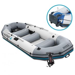 Bote Inflável Intex Mariner 4 C- Par Remos Bomba Barco Pesca E Suporte Motor