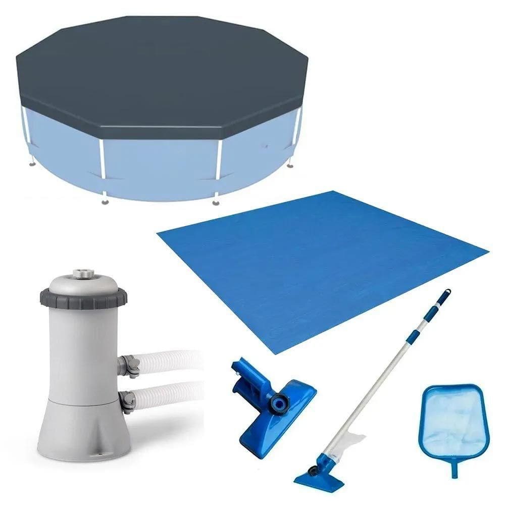 Kit Manutenção De Piscina Inflável Filtro 2.006 L-h Capa 366cm Forro Kit Limpeza 220v