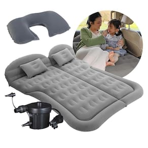 Colchão Cama Aveludada Inflável Para Viagem Suv Carro Com Bomba Elétrica 12v E Almofada De Pescoço Vg Plus Cinza