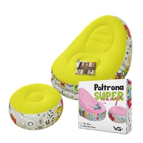 Poltrona Inflável Super Lounge Grafite Com Puff Aveludado Vg Plus Amarelo
