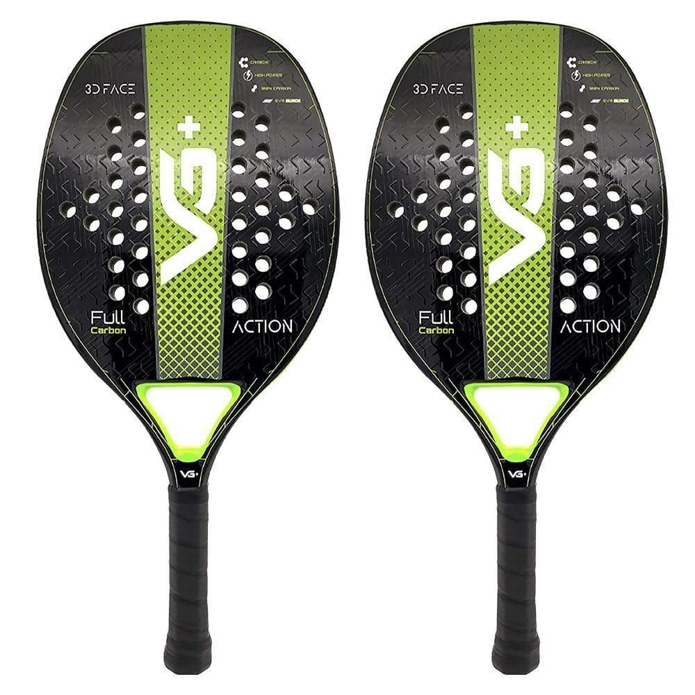 Kit Com 2 Raquetes De Beach Tennis Classic Full Carbon Verde Vg Plus