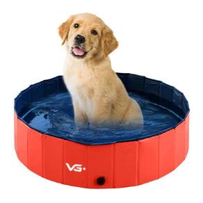 Piscina Dobrável Para Pets Cachorro 80 Cm X 20 Cm Vermelha Vg+