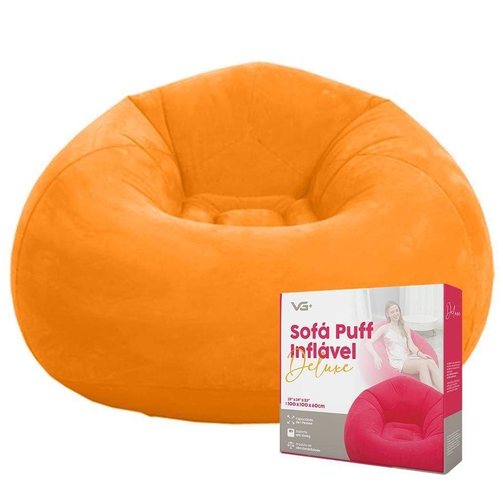 Sofá Poltrona Puff Inflável Deluxe Aveludado Vg+ Laranja