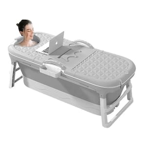 Banheira Ofurô Dobrável Portátil Adulto 148 Cm Com Suporte Vg+ Cinza