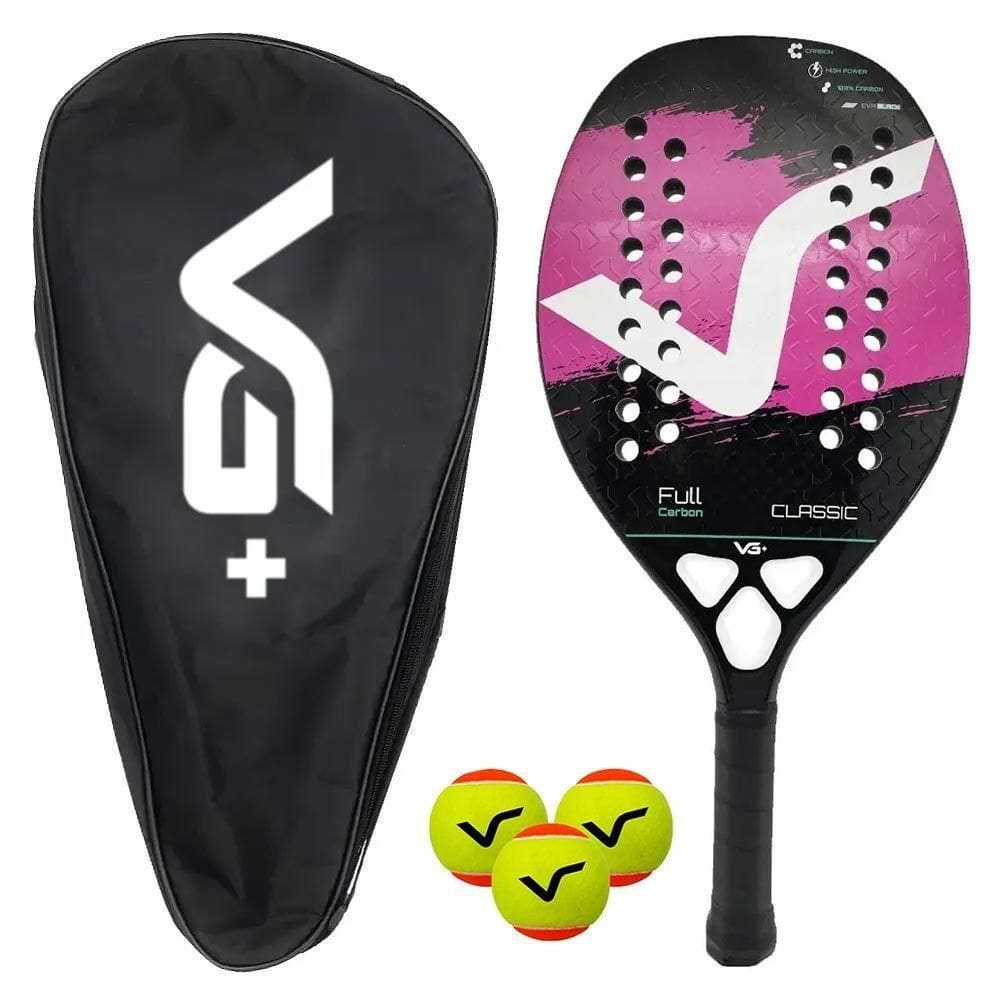 Kit Raquete De Beach Tennis Classic Full Carbon Com 3 Bolas E Bolsa De Transporte Vg Plus Rosa