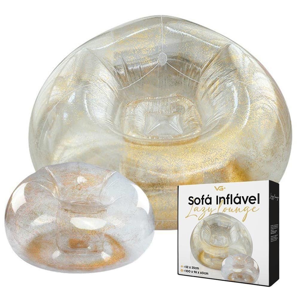 Poltrona Inflável Lazy Lounge Glitter Com Puff Vg Plus Gold