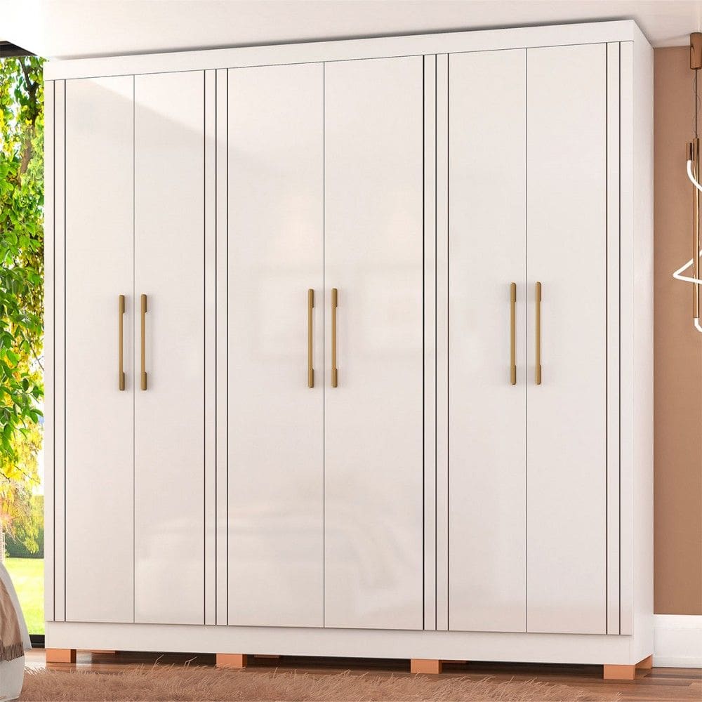 Guarda-Roupa Casal Fiorini 6 Portas 4 Gavetas Branco - Pnr Móveis