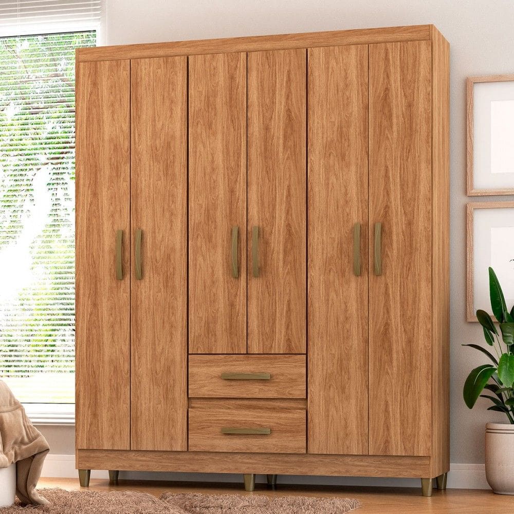 Guarda-Roupa Solteiro Essenza 6 Portas 2 Gavetas Marrom - Pnr Móveis