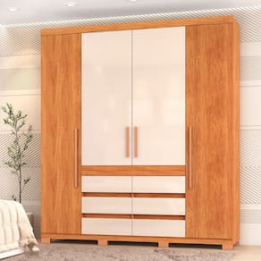 Guarda-Roupa Casal Farnese 4 Portas 6 Gavetas Cinamomo/Off White - Pnr Móveis