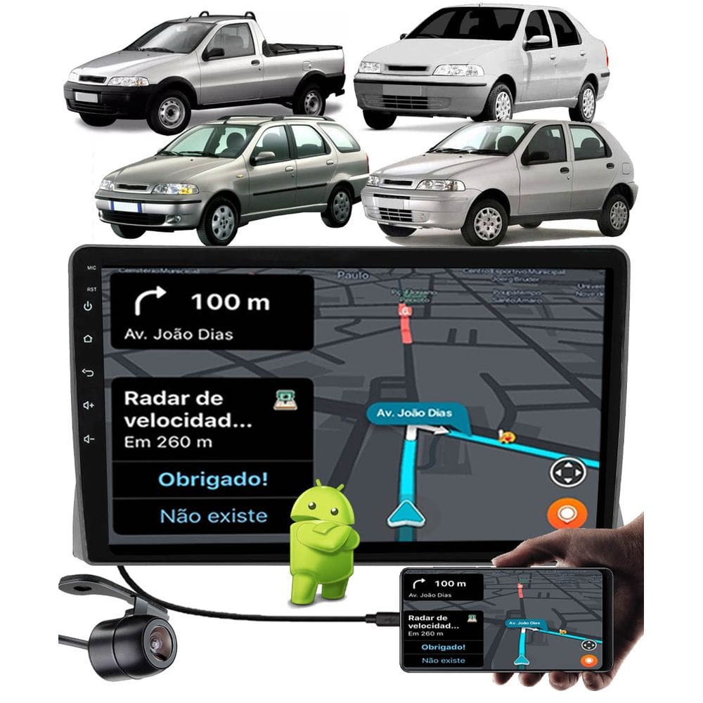 Multimídia 2 Din 9" Polegadas Android Fiat Palio Siena Strada Weekend 1996 até 2005 + Câmera de Ré