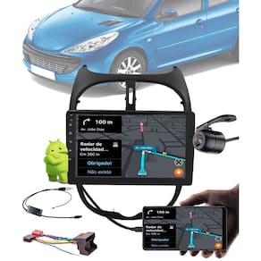 Multimídia 9" Polegadas Android Peugeot 206 2002 até 2010 + Câmera Ré + Moldura + Chicote + Adaptador de Antena