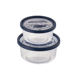 Porta Mantimentos Pote Plastico Tampa Azul Marinho Kit 2un