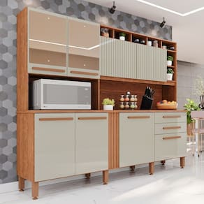 Cozinha Compacta 8 Portas Millena Yescasa Cinamomo/Off White
