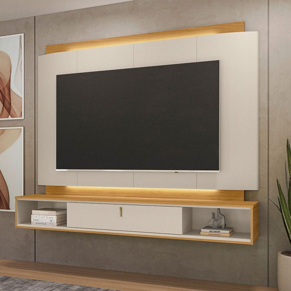 Painel para TV Até 75 Polegadas Havana 1 Porta com Led Tauri/Off White Fosco - Linea Brasil