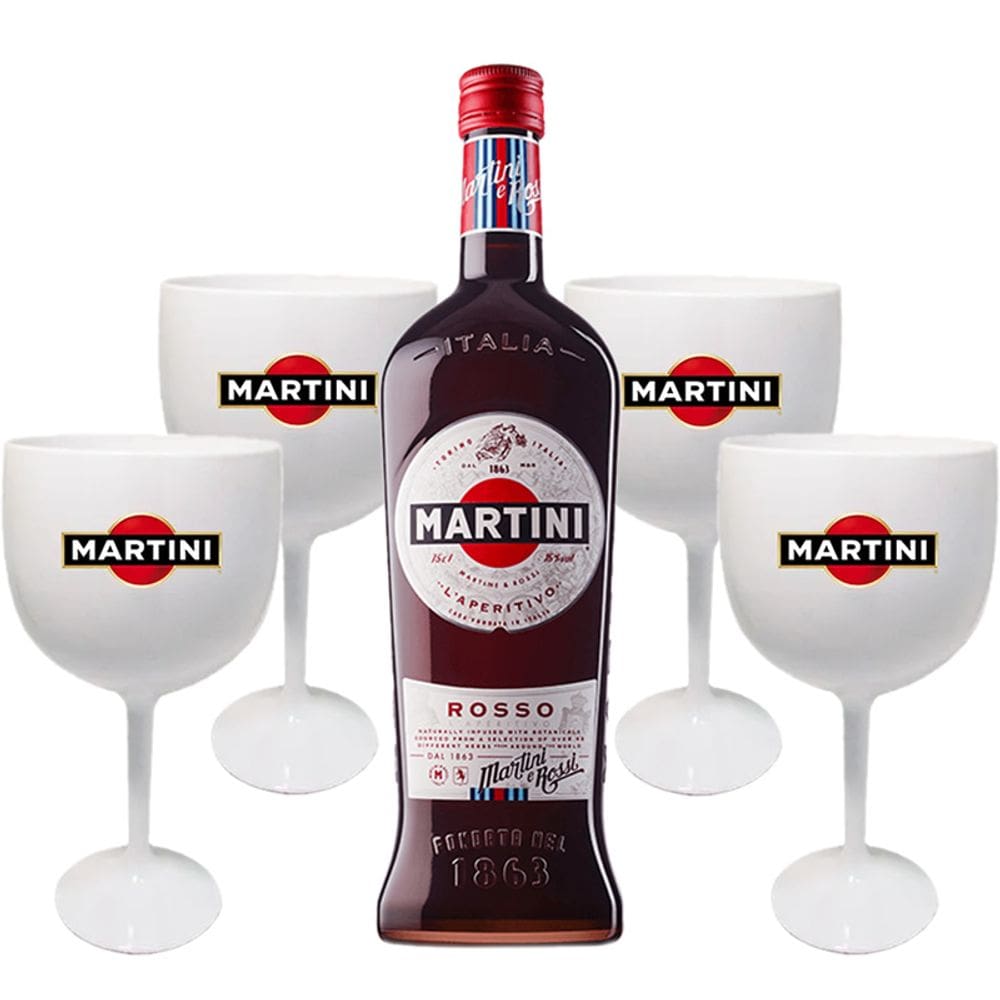 Kit 1 Martini Rosso 750ml + 4 Taças de acrílico personalizadas
