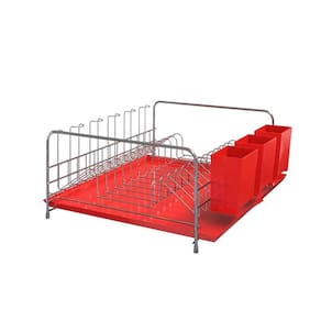 Escorredor De Louça Com Bandeja E Porta Talheres De Plástico - Stolf Vermelho